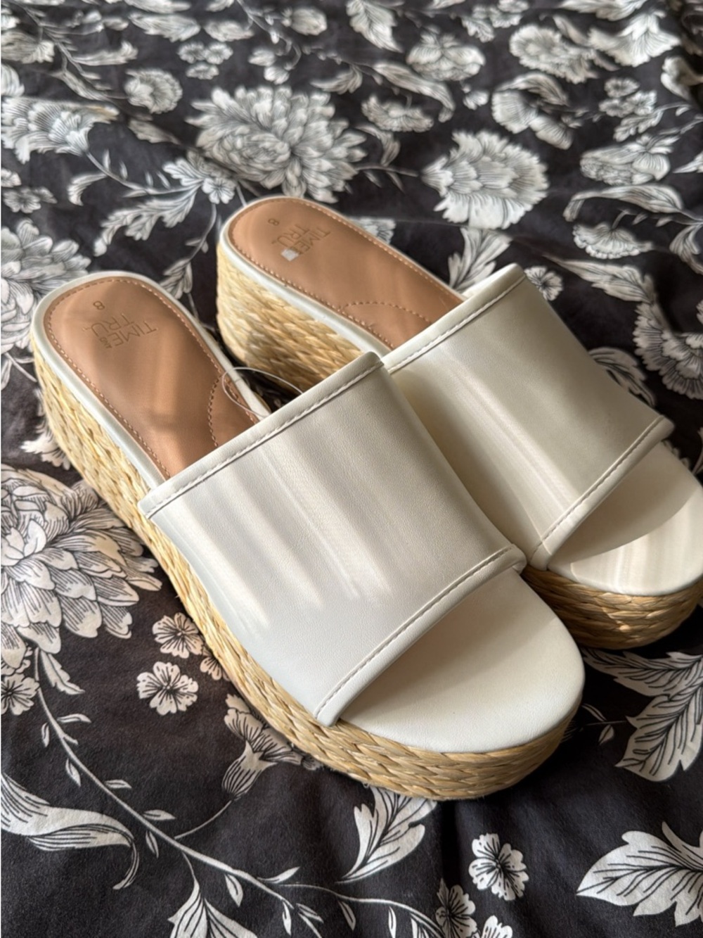 Time and Tru Cream Slide Wedge Sandals with Espadrille Platform